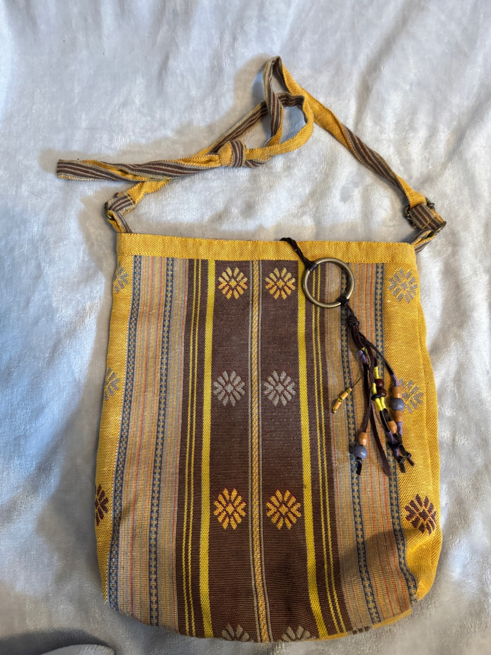 American Eagle Outfitters Yellow and Brown Woven Crossbody Bag